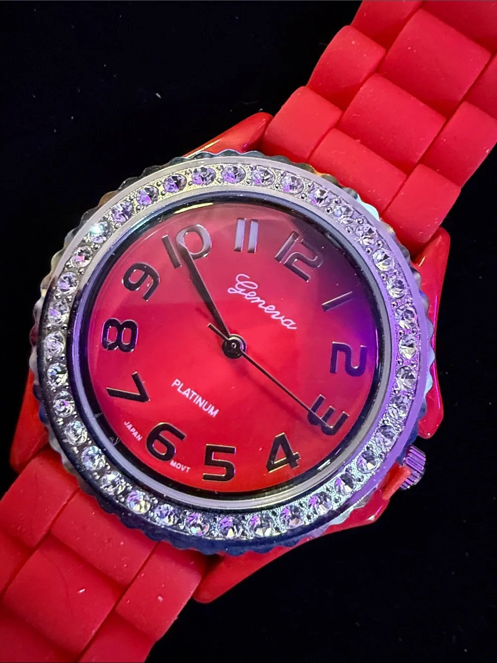 Red Silicone Strap Analog Watch with crystals new never used